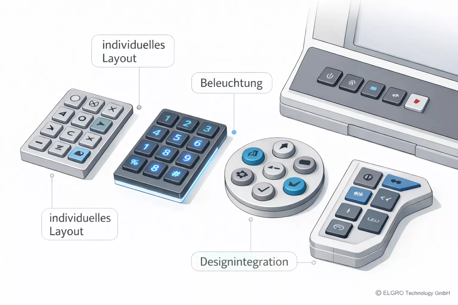 Individuelle Designs von Apparatetechnik Tastaturen und Miniatur-Bedienlösungen für verschiedene Geräte