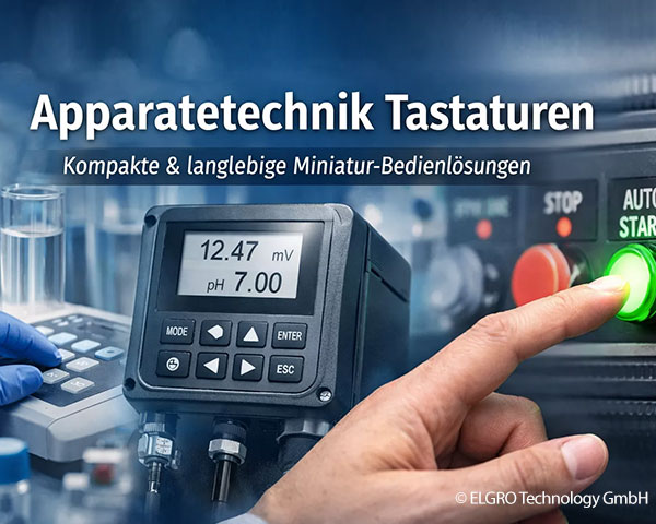 Apparatetechnik Tastatur in Labor-, Mess- und Steuergeräten als kompakte Miniatur-Bedienlösung dargestellt